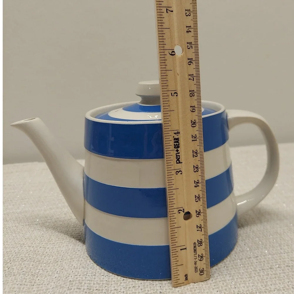 TG Green Cornish Kitchenware teapot Judith Onions England Ceramic Blue Stripe